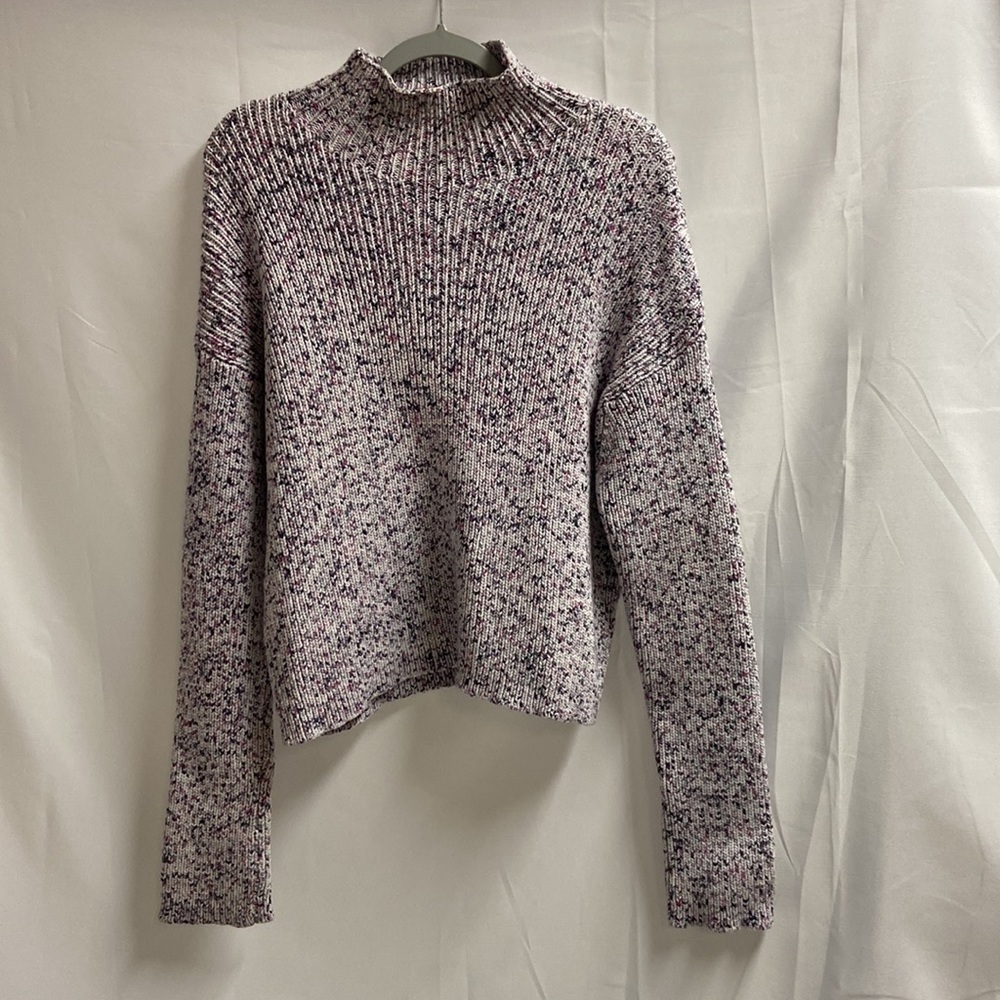 J. Crew Collection Cotton Marled Mock Neck Sweater Purple Multi Size Small - Picture 2 of 7